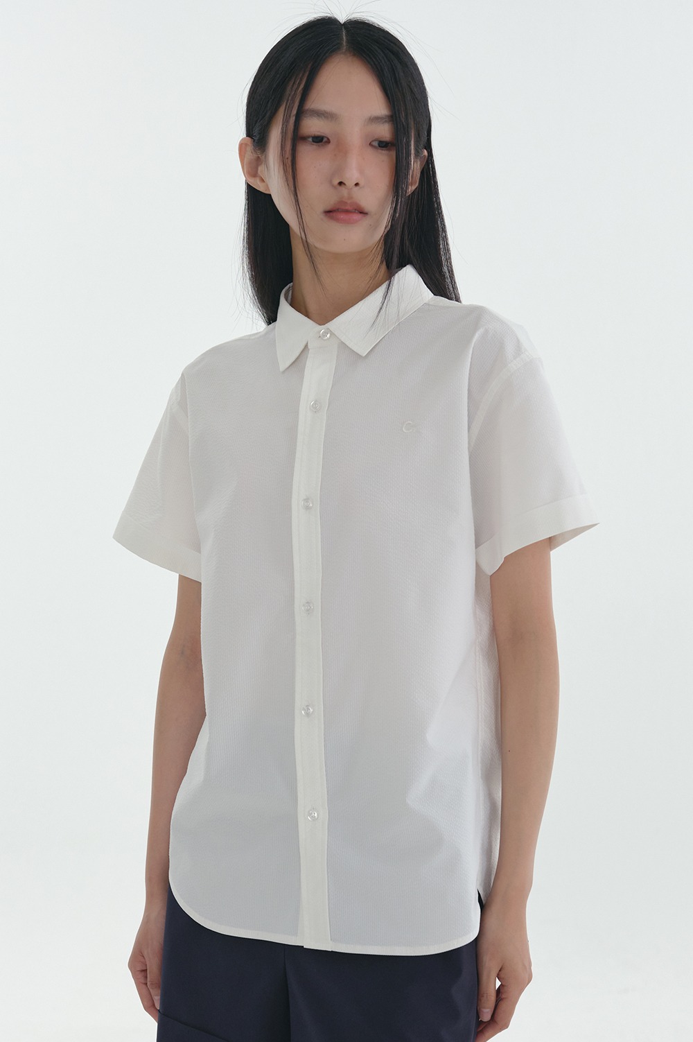 clove - [24SS clove] Seersucker Turn-up Shirt (White)