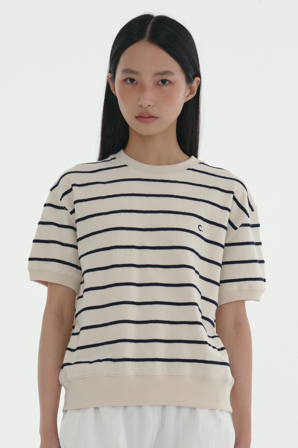 clove - [24SS clove] Stripe Sweat T-Shirt (Cream)