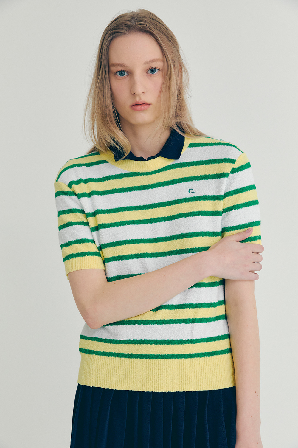 clove - [22SS clove] Boucle Striped Knit (Green)