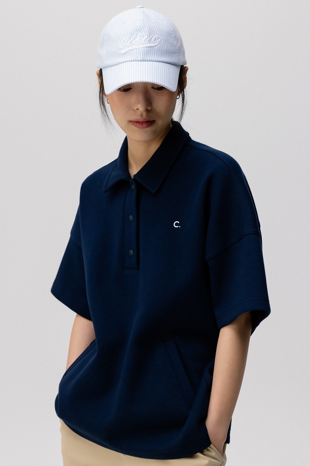 clove - [24SS clove] Oversized Polo Shirt (Navy)
