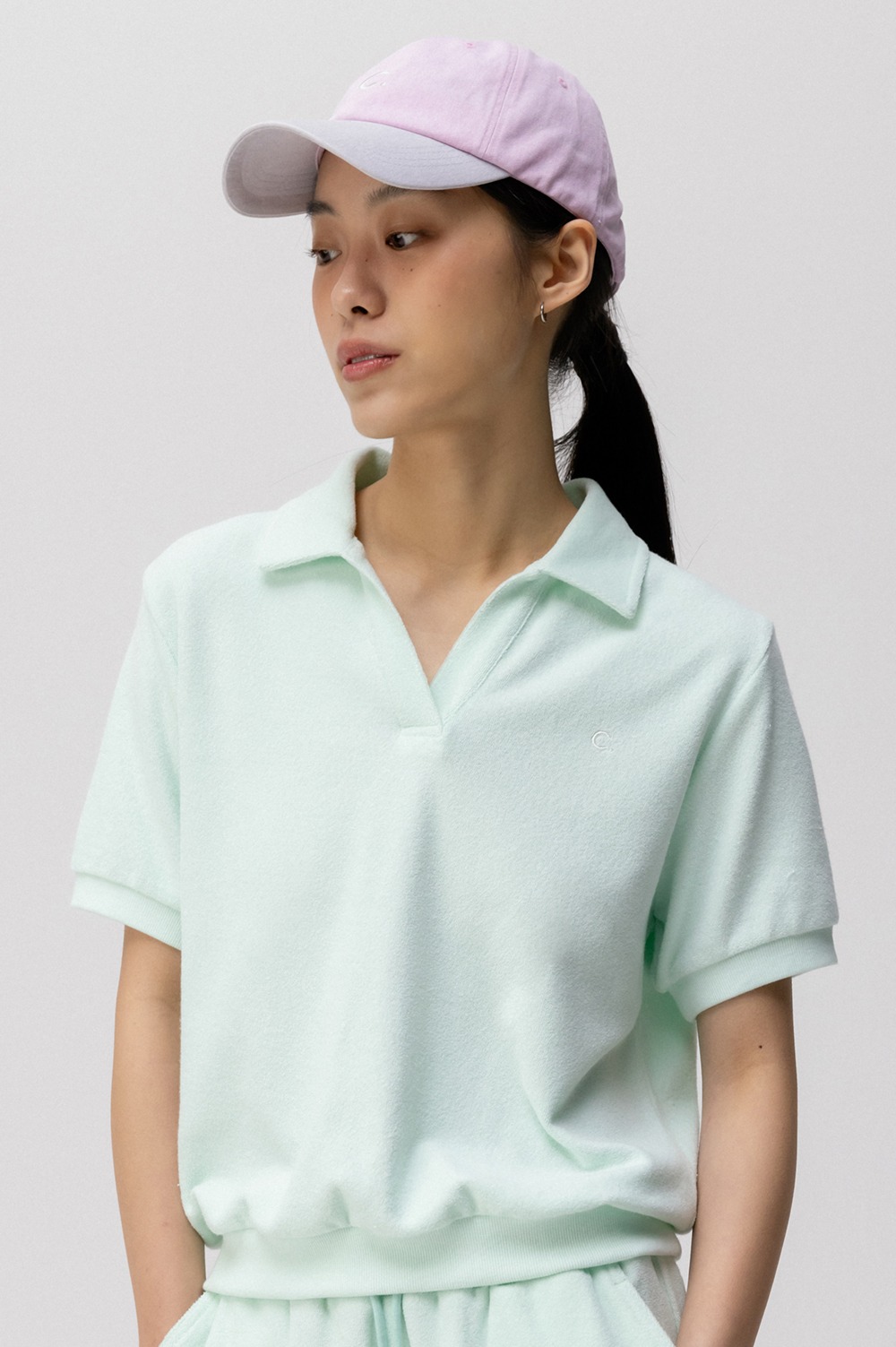 clove - [24SS clove] Soft Terry Open Collar T-Shirt (Mint)