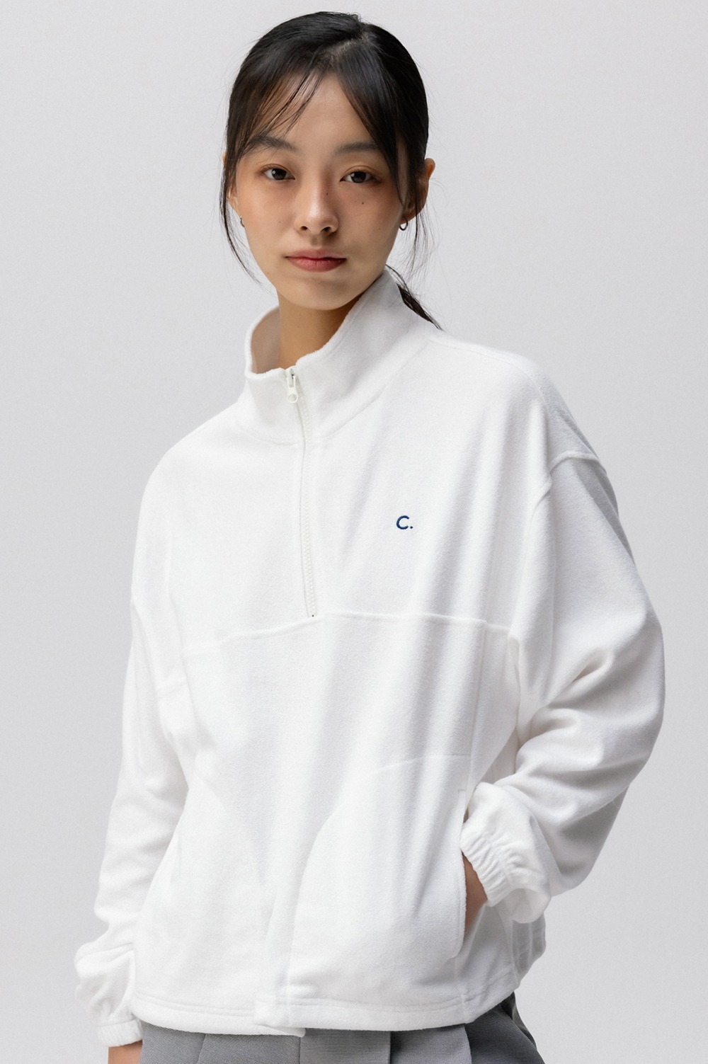 clove - [24SS clove] Soft Terry Half-Zip Sweatshirt (White)